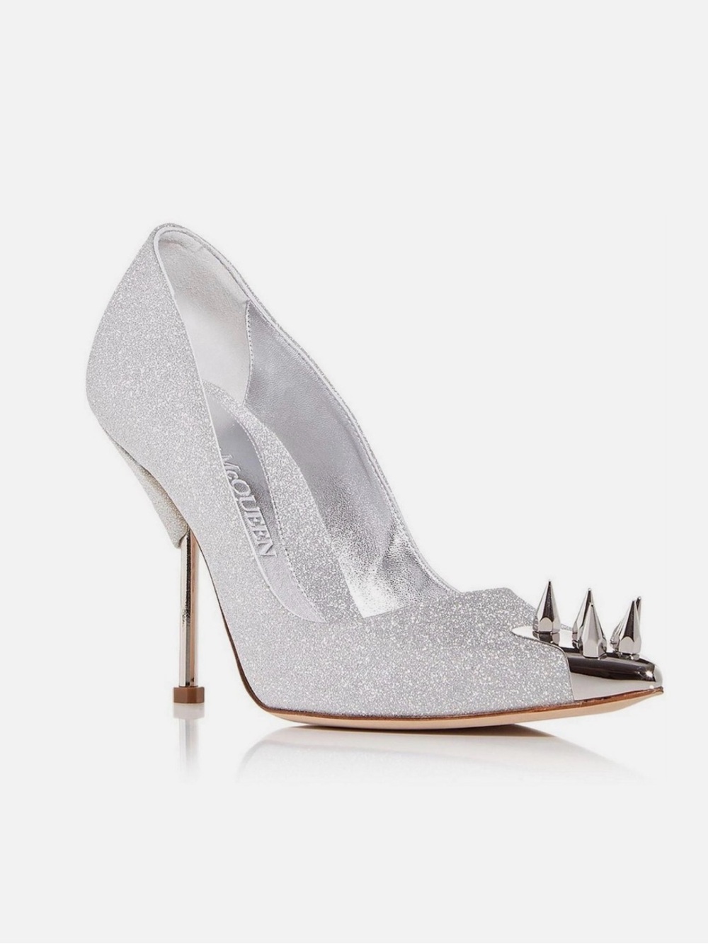 Alexander McQueen Punk Spike Silver Glitter Pumps Size 40.5
